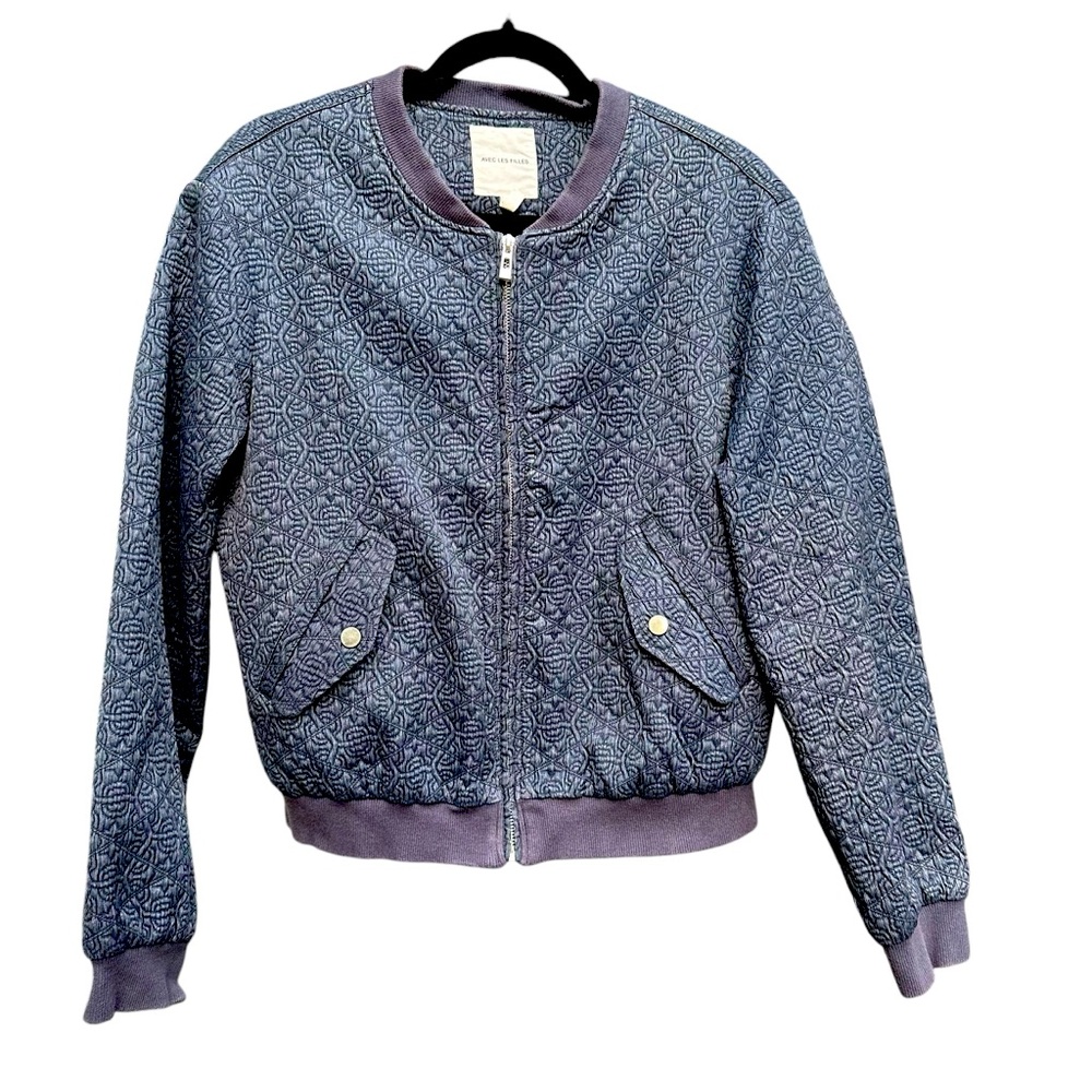Anthropologie Avec Les Filles quilted bomber jacket blue size LARGE full zip